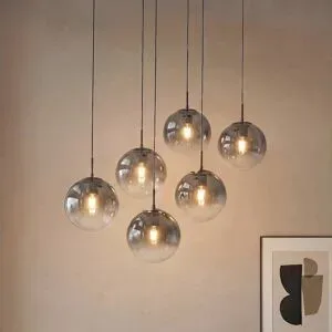 Glas Hängelampe Veloura Lucande, dimmbar, klar / transparent, für Wohn- / Esszimmer, Glas, Design, Pendelleuchte