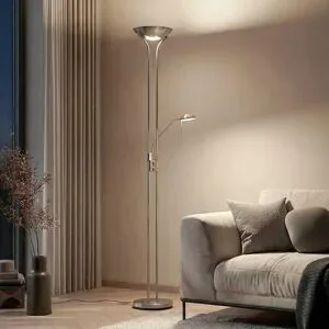 LED Deckenfluter Josefin Lindby, dimmbar, alu / grau / zink, für Wohn- / Esszimmer, Metall, Modern, LED Stehlampe