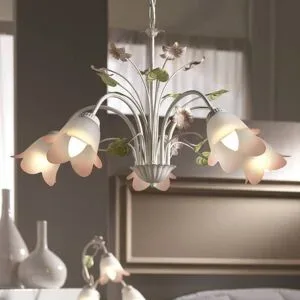 Hängeleuchte Botton Florentiner Stil fünfflammig ONLI, dimmbar, weiß / opal, für Wohn- / Esszimmer, Metall, Florentiner, Pendelleuchte