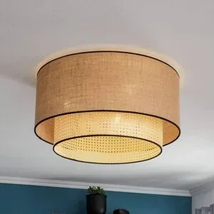Deckenlampe Big Boho Duolla, dimmbar, Holz hell, für Wohn- / Esszimmer, Textil / Stoff / Seide, Landhaus / Rustikal, Deckenlampe