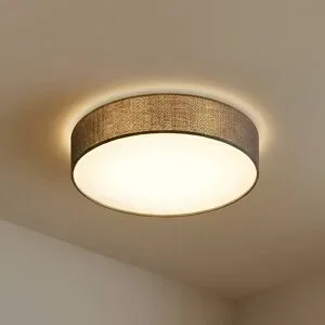 Deckenlampe Sebatin Lindby, dimmbar, alu / grau / zink, für Schlafzimmer, Textil / Stoff / Seide, Modern, Deckenlampe