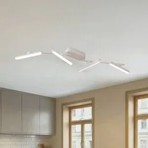 Lindby LED-Strahler Eldrin, weiß, 4-flg., Lichtleiste Eldrin Lindby, dimmbar, weiß / opal, für Wohn- / Esszimmer, Metall, Modern, LED Deckenlampe