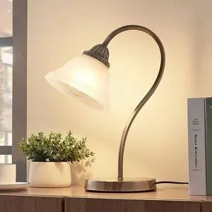 LED Tischlampe Mialina Lindby, bronze / altmessing, für Wohn- / Esszimmer, Glas, LED Tischlampe