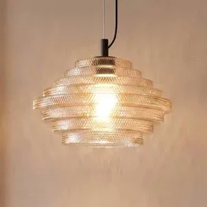 Glas Hängelampe Orliana Lindby, dimmbar, creme / amber, für Wohn- / Esszimmer, Glas, Modern, Pendelleuchte