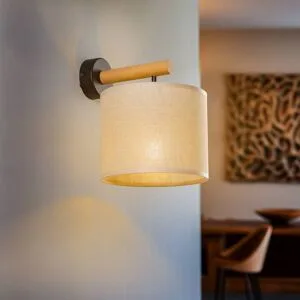 Wandleuchte Deva Nature, Textil, Holz Nature TK Lighting, dimmbar, Holz hell, für Wohn- / Esszimmer, Holz, Skandinavisch