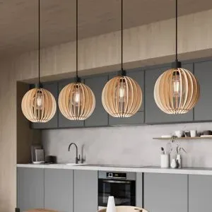 Holz Hängelampe Clay Envostar, dimmbar, Holz hell, für Wohn- / Esszimmer, Holz, Skandinavisch, Pendelleuchte