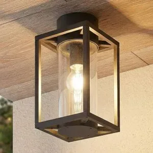 Lucande Außendeckenleuchte Ferda, 29 cm, anthrazit, IP44 Ferda Lucande, dimmbar, schwarz, Aluminium, Modern, Deckenlampe