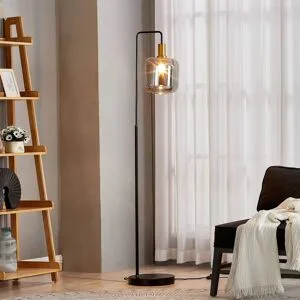 Stehlampe Nimbora Lindby, schwarz, für Wohn- / Esszimmer, Metall, Modern, Stehlampe