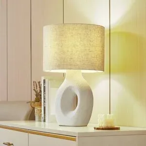 Tischlampe Thalassia Lindby, weiß / opal, für Wohn- / Esszimmer, Textil / Stoff / Seide, Skandinavisch, Tischlampe
