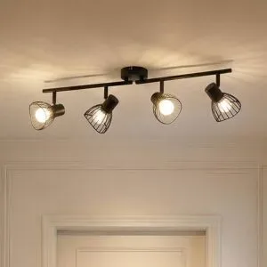 Deckenlampe Piena Lindby, dimmbar, schwarz, für Wohn- / Esszimmer, Metall, Modern, Deckenlampe