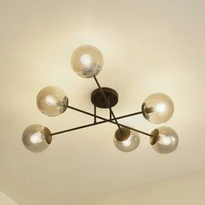 Deckenlampe Isamer Lindby, dimmbar, schwarz, für Wohn- / Esszimmer, Metall, Modern, Deckenlampe