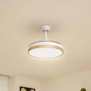 Lindby LED-Deckenventilator Oras, weiß, DC, leise, Ø 107 cm Oras, weiß / opal, für Wohn- / Esszimmer, Metall, Modern