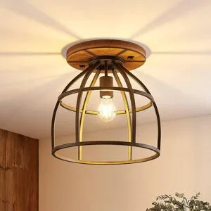 Deckenlampe Rutger Lindby, dimmbar, Holz dunkel, für Wohn- / Esszimmer, Holz, Vintage, Deckenlampe