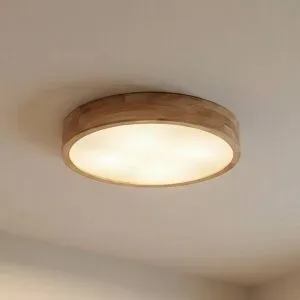 Deckenlampe Tanju Lindby, dimmbar, Holz hell, für Wohn- / Esszimmer, Holz, Landhaus / Rustikal, Deckenlampe