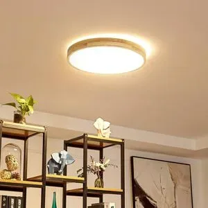 Smart Home Deckenlampe Innes Lindby, dimmbar, Holz hell, für Wohn- / Esszimmer, Holz, Modern, Smart Home Deckenlampe