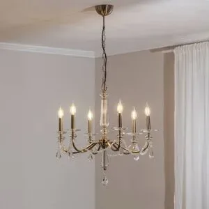 Kristall Kronleuchter Adone Lucea, dimmbar, messing / gold, für Wohn- / Esszimmer, Metall, Kristall Kronleuchter