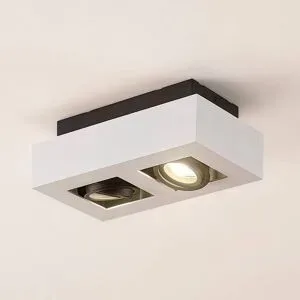 Arcchio Strahler Vince, 25 cm, 2-flammig, weiß/schwarz, GU10 VINCE Arcchio, dimmbar, weiß / opal, für Flurbereich, Aluminium, Modern, Strahler