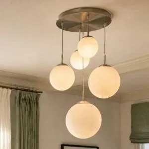 Glas Hängelampe Heleska Lindby, dimmbar, alu / grau / zink, für Wohn- / Esszimmer, Metall, Modern, Pendelleuchte