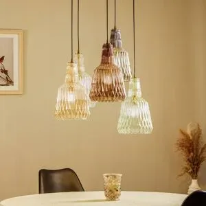 Glas Hängelampe Belarion Lindby, dimmbar, Multicolour, für Wohn- / Esszimmer, Glas, Vintage, Pendelleuchte