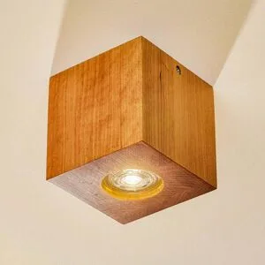 Deckenleuchte Ara als Würfel aus Holz SOLLUX LIGHTING, dimmbar, Holz hell, für Wohn- / Esszimmer, Holz, Modern, Deckenlampe