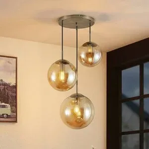 Glas Hängelampe Teeja Lindby, dimmbar, creme / amber, für Wohn- / Esszimmer, Glas, Modern, Pendelleuchte