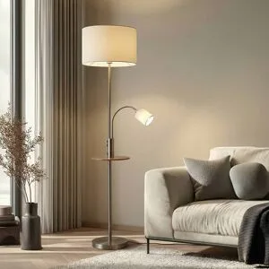 Stehlampe Aovan Lindby, alu / grau / zink, für Wohn- / Esszimmer, Metall, Modern, Stehlampe
