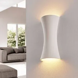 Wandlampe Edon Lindby, dimmbar, weiß / opal, für Schlafzimmer, Gips / Ton, Modern, Wandleuchte, Wandlampe Innen