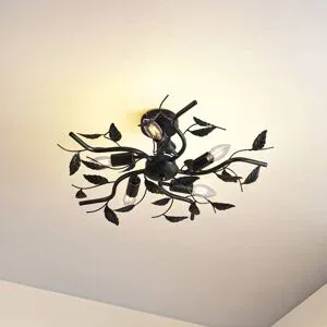 Deckenlampe Yos Lindby, dimmbar, schwarz, für Schlafzimmer, Metall, Florentiner, Deckenlampe