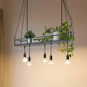 Hängelampe Kirista Lindby, dimmbar, schwarz, für Wohn- / Esszimmer, Metall, Vintage, Pendelleuchte