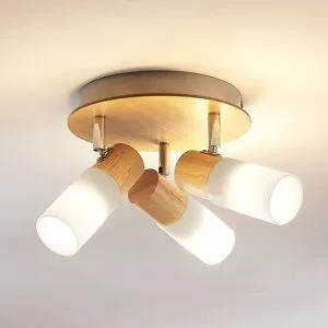 Lindby Deckenstrahler Christoph, 20 cm, 3-flg, Holz, Rondell Christoph Lindby, dimmbar, Holz hell, für Wohn- / Esszimmer, Holz, Landhaus / Rustikal, Strahler