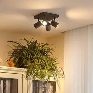 Lindby Deckenspot Jorell, schwarz, 20 cm, 4-flg., GU10 Jorell Lindby, dimmbar, schwarz, für Arbeitszimmer / Büro, Metall, Modern, Strahler