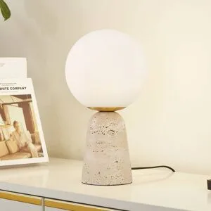 Tischlampe Kirstan Lindby, weiß / opal, für Wohn- / Esszimmer, Stein, Modern, Tischlampe