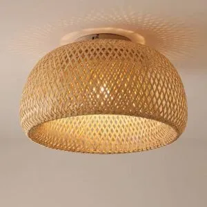 Deckenlampe Jadwiga Lindby, dimmbar, Holz hell, für Wohn- / Esszimmer, Bambus, Skandinavisch, Deckenlampe
