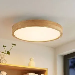 Deckenlampe Lanira Lindby, dimmbar, Holz hell, für Wohn- / Esszimmer, Holz, Modern, Deckenlampe