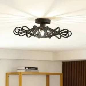 Deckenlampe Kaelen Lindby, dimmbar, schwarz, für Wohn- / Esszimmer, Metall, Landhaus / Rustikal, Deckenlampe