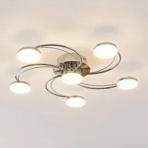 LED Deckenlampe Rouven Lindby, chrom / silber, für Wohn- / Esszimmer, Metall, Modern, LED Deckenleuchte