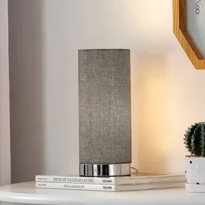 Tischlampe Ronja Lindby, dimmbar, alu / grau / zink, für Schlafzimmer, Textil / Stoff / Seide, Modern, Tischlampe