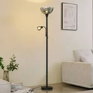 Deckenfluter Nehemia Lindby, schwarz, für Wohn- / Esszimmer, Metall, Modern, Stehlampe
