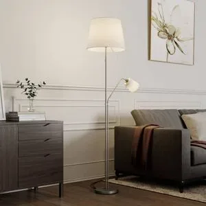 Stehlampe Nantwin Lindby, weiß / opal, für Wohn- / Esszimmer, Textil / Stoff / Seide, Modern, Stehlampe