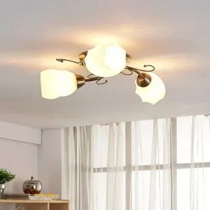 Deckenlampe Amedea Lindby, dimmbar, bronze / altmessing, für Wohn- / Esszimmer, Glas, Antik, Deckenlampe