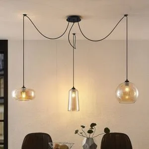 Glas Hängelampe Zyli Lucande, dimmbar, creme / amber, für Wohn- / Esszimmer, Glas, Vintage, Pendelleuchte