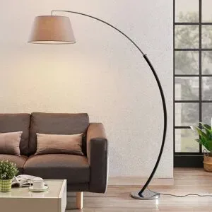 Bogenlampe Evelyna Lucande, alu / grau / zink, für Schlafzimmer, Textil / Stoff / Seide, Modern, Stehlampe