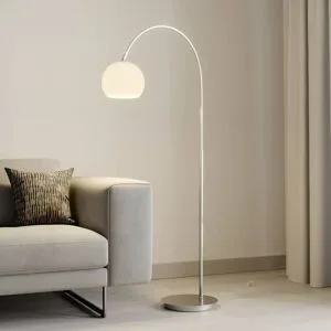 Bogenlampe Cynthia Lindby, alu / grau / zink, für Wohn- / Esszimmer, Glas, Modern, Stehlampe