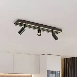 Lucande LED-Deckenstrahler Tiron, 3-flg., 70 cm, Eiche Tiron Lucande, dimmbar, Holz dunkel, für Wohn- / Esszimmer, Holz, Modern, LED Deckenlampe