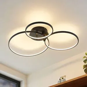 LED Deckenlampe Rayk Lindby, dimmbar, schwarz, für Wohn- / Esszimmer, Modern, LED Deckenleuchte