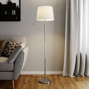 Stehlampe Benjiro Lindby, weiß / opal, für Wohn- / Esszimmer, Textil / Stoff / Seide, Modern, Stehlampe