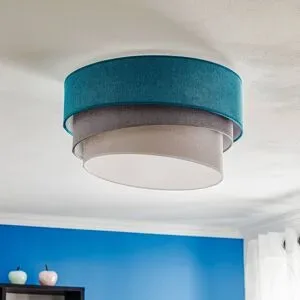 Deckenlampe Pastell Trio Duolla, dimmbar, blau, für Wohn- / Esszimmer, Textil / Stoff / Seide, Modern, Deckenlampe