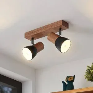 Lindby Tonja Decken-Strahler mit Holz, zweiflammig Lindby, dimmbar, Holz hell, für Wohn- / Esszimmer, Metall, Modern, Strahler