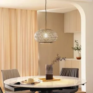 Hängelampe Nerys Lindby, dimmbar, Holz dunkel, für Wohn- / Esszimmer, Holz, Landhaus / Rustikal, Pendelleuchte