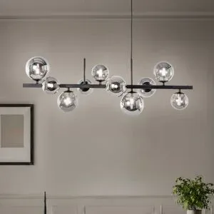 Glas Hängelampe Rumba Domiluce, dimmbar, schwarz, für Wohn- / Esszimmer, Metall, Modern, Pendelleuchte